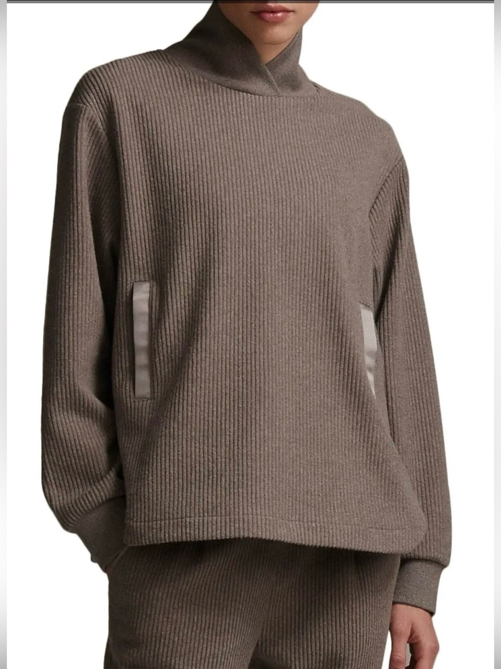Varley Ellington Rib Sweater - mink marl color - stand collar - neutral - size m